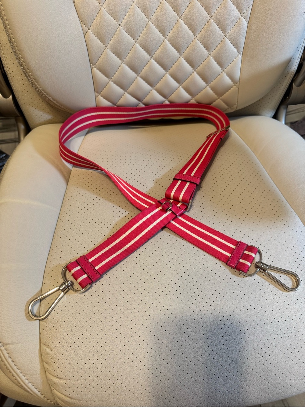 Kate Spade Pink & White Striped Adjustable Crossbody Bag Strap